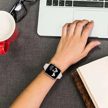 STG Sport Band Compatible with Apple Watch 38mm 40mm 41mm 42mm 44mm 45mm, Soft Silicone Slim Thin Narrow Replacement Strap Compatible for iWatch SE Series 7/6/5/4/3/2/1 (Starlight, 38mm/40mm/41mm)