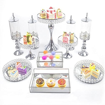 11 PCS Silver Cake Stand Set for Party, Crystal Cake Stand Cupcake Holder Stand Dessert Pastry Candy...