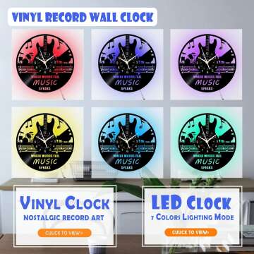 Vinyl Guitar Wall Clock with LED Illusion - 12 Inch