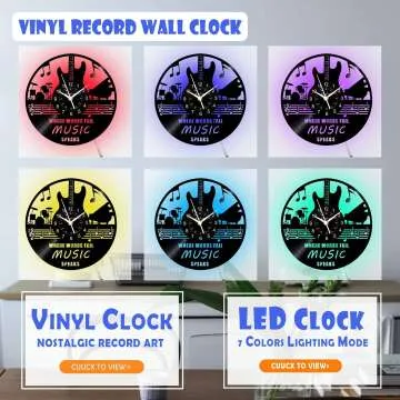 Vinyl Guitar Wall Clock with LED Illusion - 12 Inch
