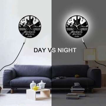 Vinyl Guitar Wall Clock with LED Illusion - 12 Inch