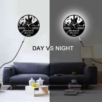 Vinyl Guitar Wall Clock with LED Illusion - 12 Inch