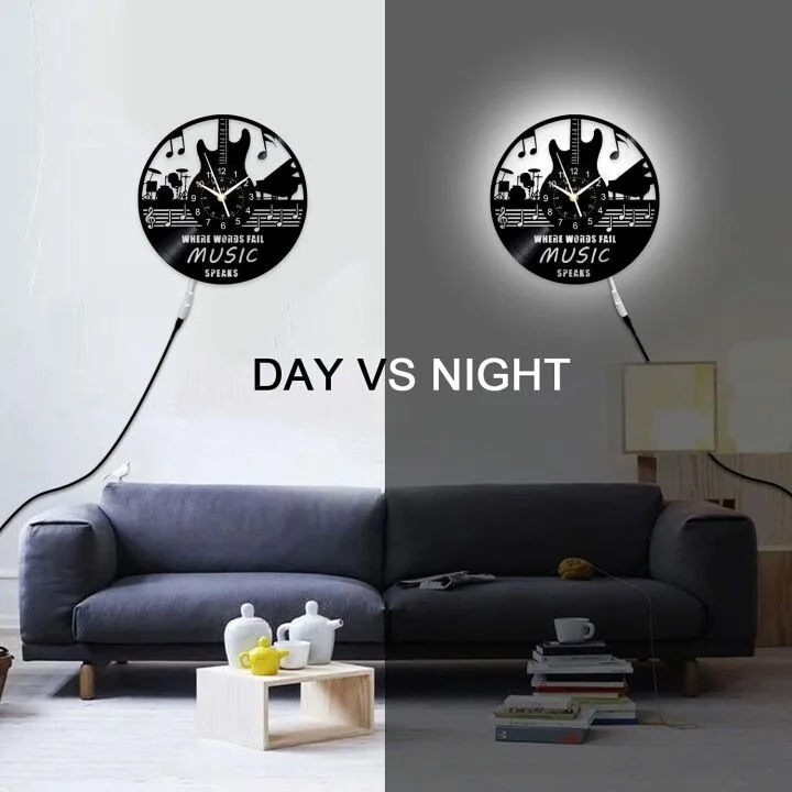 Vinyl Guitar Wall Clock with LED Illusion - 12 Inch