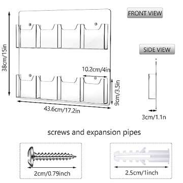 4 Pcs Acrylic Brochure Holder Wall Mount Pamphlet Holder Clear Plastic Brochure Display Stand Trifol...
