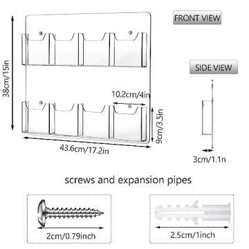 4 Pcs Acrylic Brochure Holder Wall Mount Pamphlet Holder Clear Plastic Brochure Display Stand Trifol...