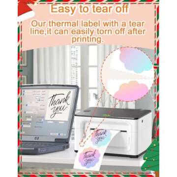 Wonlabel Flower 2 x 2 Thermal Labels, Multipurpose Round Thermal Sticker Labels for Business and Home, Circle Direct Thermal Labels for DIY Logo Design, Thanks Card, 500 Labels/1 Roll, 3 Color