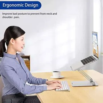 BESIGN LS10 Aluminum Laptop/Computer Stand, Ergonomic Adjustable Notebook Stand, Riser Holder, Compatible with Air, Pro, Dell, HP, Lenovo More 10-14" Laptops, Silver