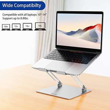 BESIGN LS10 Aluminum Laptop/Computer Stand, Ergonomic Adjustable Notebook Stand, Riser Holder, Compatible with Air, Pro, Dell, HP, Lenovo More 10-14" Laptops, Silver