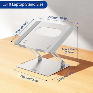 BESIGN LS10 Aluminum Laptop/Computer Stand, Ergonomic Adjustable Notebook Stand, Riser Holder, Compatible with Air, Pro, Dell, HP, Lenovo More 10-14" Laptops, Silver