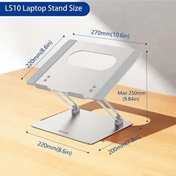 BESIGN LS10 Aluminum Laptop/Computer Stand, Ergonomic Adjustable Notebook Stand, Riser Holder, Compatible with Air, Pro, Dell, HP, Lenovo More 10-14" Laptops, Silver
