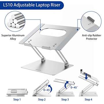 BESIGN LS10 Aluminum Laptop/Computer Stand, Ergonomic Adjustable Notebook Stand, Riser Holder, Compatible with Air, Pro, Dell, HP, Lenovo More 10-14" Laptops, Silver