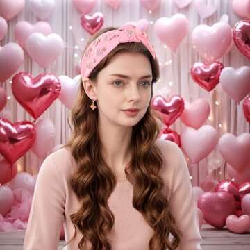 Gmmidea Valentine’s Day Heart Headband Rhinestone Beaded Galentines Headband for Women Girls Crystal Heart Knotted Headband Cute Holiday Valentines Day Costume Hairband Party Decor