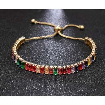 Wovanoo 2 Pieces Tennis Bracelets for Women Cubic Zirconia Bracelet Rhinestone Adjustable Slider Bra...