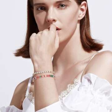 Wovanoo 2 Pieces Tennis Bracelets for Women Cubic Zirconia Bracelet Rhinestone Adjustable Slider Bracelets Square Colorful Gold