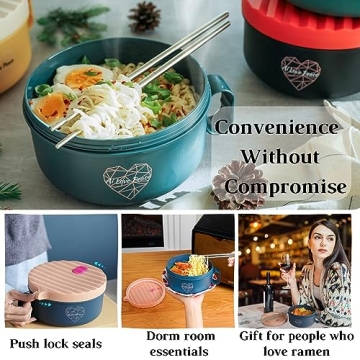AI LOVE PEACE Microwave Ramen Bowl, Noodle Bowl, Portable Ramen Cooker, Instant Ramen Noodle Bowls, Microwave Pasta Cooker,Microwave Safe Soup Bowl,Dorm Microwave Ramen Pot, BPA Free(Pink)
