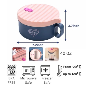 AI LOVE PEACE Microwave Ramen Bowl, Noodle Bowl, Portable Ramen Cooker, Instant Ramen Noodle Bowls, Microwave Pasta Cooker,Microwave Safe Soup Bowl,Dorm Microwave Ramen Pot, BPA Free(Pink)