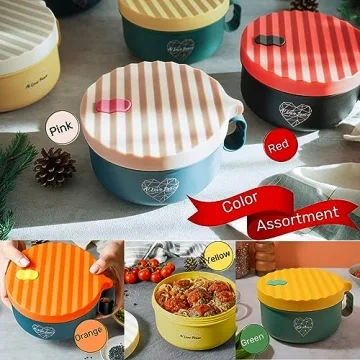 AI LOVE PEACE Microwave Ramen Bowl, Noodle Bowl, Portable Ramen Cooker, Instant Ramen Noodle Bowls, Microwave Pasta Cooker,Microwave Safe Soup Bowl,Dorm Microwave Ramen Pot, BPA Free(Pink)