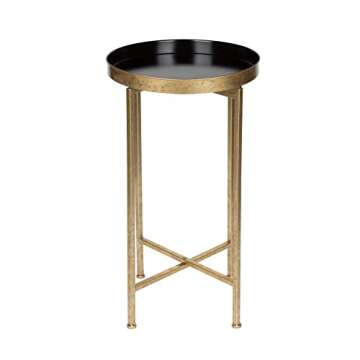 Kate and Laurel Celia Round Metal Foldable Tray Accent Table, Black with Gold Base