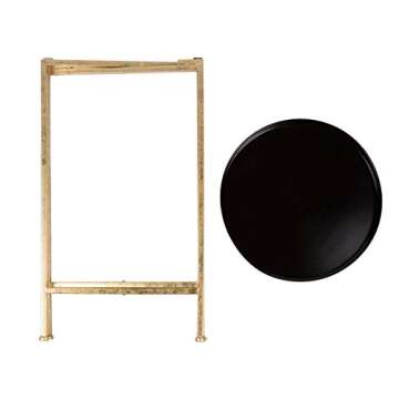 Kate and Laurel Celia Round Metal Foldable Tray Accent Table, Black with Gold Base