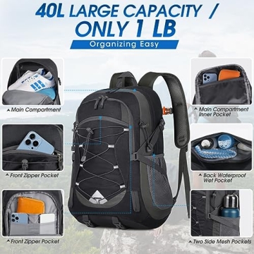 Lightweight 40L Hiking Backpack - Waterproof & Foldable