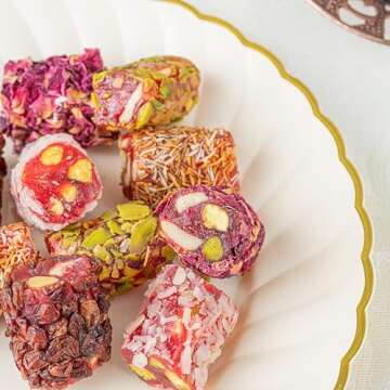 Pistachio Turkish Delight - Zaitoune Pomegranate and Rose Turkish Delights Candy Gift Assortment - Authentic Handmade Turkish Lokum - Middle Eastern Sweets Gift Box (250G)