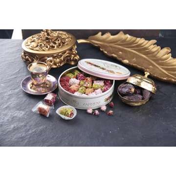 Pistachio Turkish Delight - Zaitoune Pomegranate and Rose Turkish Delights Candy Gift Assortment - Authentic Handmade Turkish Lokum - Middle Eastern Sweets Gift Box (250G)