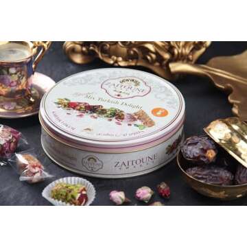 Pistachio Turkish Delight - Zaitoune Pomegranate and Rose Turkish Delights Candy Gift Assortment - Authentic Handmade Turkish Lokum - Middle Eastern Sweets Gift Box (250G)
