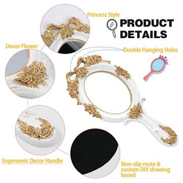 Taywes Vintage Handheld Mirror - Elegant Flower Design