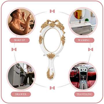 Taywes Vintage Handheld Mirror - Elegant Flower Design