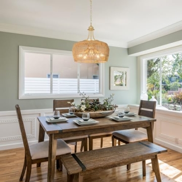 Gold Rattan Chandelier: 5-Light Boho Dining Room Fixture