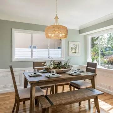 Gold Rattan Chandelier: 5-Light Boho Dining Room Fixture