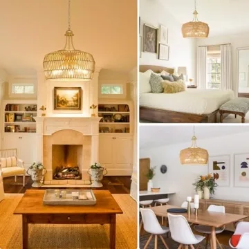 Gold Rattan Chandelier: 5-Light Boho Dining Room Fixture