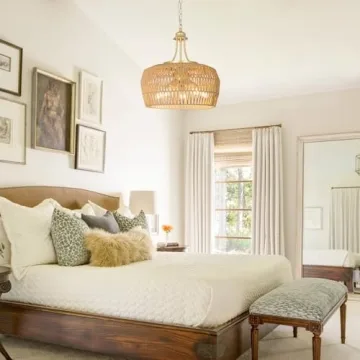 Gold Rattan Chandelier: 5-Light Boho Dining Room Fixture