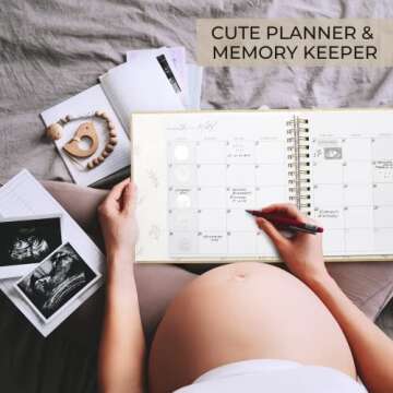 Beautiful Linen Pregnancy Journal and Memory Book with Stickers and Keepsake Pocket - Lovely Must Ha...