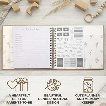 Beautiful Linen Pregnancy Journal and Memory Book with Stickers and Keepsake Pocket - Lovely Must Have Gift for First Time Moms - The Perfect Planner to Track Your Little Ones Life-Changing Journey