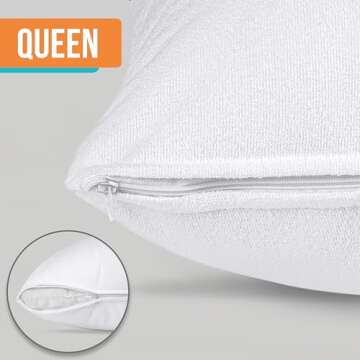 Utopia Bedding Waterproof Pillow Protectors with Zipper Queen Size (2 Pack), Terry Pillow Covers, Be...