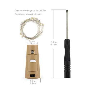 Aluan Wine Bottle Lights with Cork, 12 LED 10 Pack Fairy / String Lights Waterproof Battery Operated for Jar Party Wedding Christmas Festival Bar Decoration, Warm White