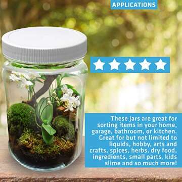 CSBD 32 Oz Clear Plastic Mason Jars With Ribbed Liner Screw On Lids, Wide Mouth, ECO, BPA Free, PET Plastic, Made In USA, Bulk Storage Containers, 4 Pack (32 Ounces)