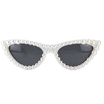 FUPRECIOUS Pearl Cat Eye Sunglasses Womens Cute Fashion Trendy Eyewear