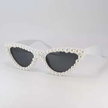 FUPRECIOUS Pearl Cat Eye Sunglasses Womens Cute Fashion Trendy Eyewear