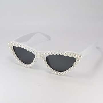 FUPRECIOUS Pearl Cat Eye Sunglasses Womens Cute Fashion Trendy Eyewear