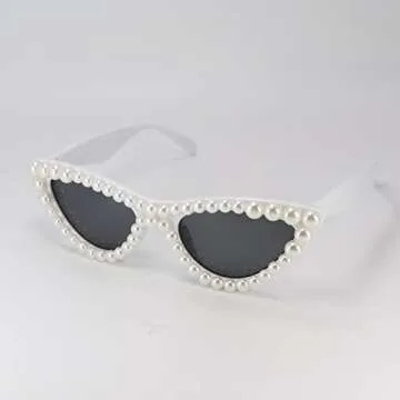 FUPRECIOUS Pearl Cat Eye Sunglasses Womens Cute Fashion Trendy Eyewear