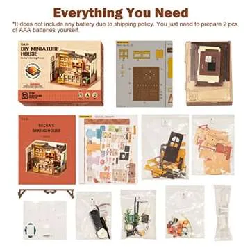 Rolife DIY Miniature Doll House Kit, Build Becka's Bakery Diorama House Building Set with LED Room Hobby Craft for Aduls Uniue Gifts for Teens