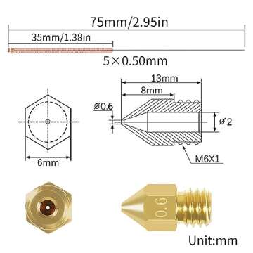 Aokin 10 Pcs 0.6mm 3D Printer Nozzles MK8 Extruder Nozzles and 5 Pcs 0.5mm Stainless Steel Nozzle Cl...