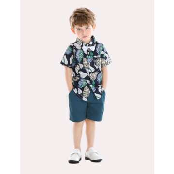 JunNeng Toddler Baby Boy Shorts Sets Hawaiian Outfit,Infant Kid Leave Floral Short Sleeve Shirt Top+...