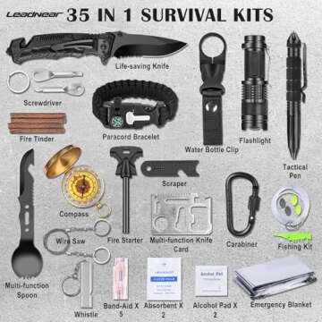 LeadNear 35 in 1 Survival Kit, Gifts for Dad Men Husband, Powerful Survival Gear and Equipment, Birthday Gifts for Him Teen Boy Boyfriend, Upgraded Cool Gadgets for Camping, Hiking, Hunting, Fishing