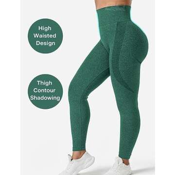 QOQ Women's Seamless Leggings High Waist Gym Running Vital Yoga Pants Butt Lift Workout Tights Tummy Control Emerald Green L
