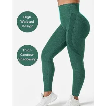 QOQ Women's Seamless Leggings High Waist Gym Running Vital Yoga Pants Butt Lift Workout Tights Tummy Control Emerald Green L