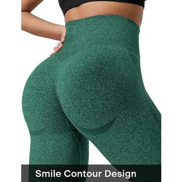 QOQ Women's Seamless Leggings High Waist Gym Running Vital Yoga Pants Butt Lift Workout Tights Tummy Control Emerald Green L