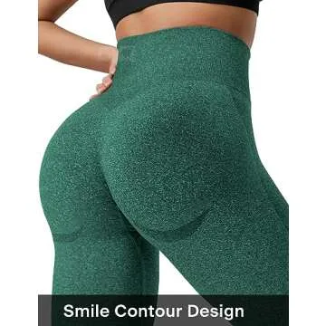 QOQ Women's Seamless Leggings High Waist Gym Running Vital Yoga Pants Butt Lift Workout Tights Tummy Control Emerald Green L
